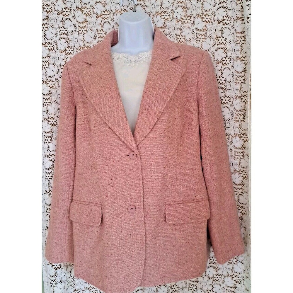 Chadwicks Womens‎ Blazer Size 12 Pink Tweed Wool Blend Long Sleeve Suit Jacket